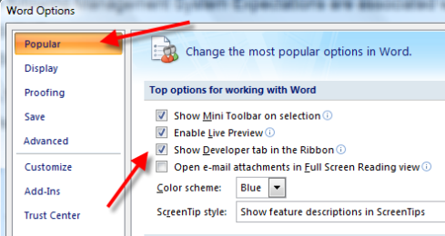 check box in word. in the Ribbon check box.