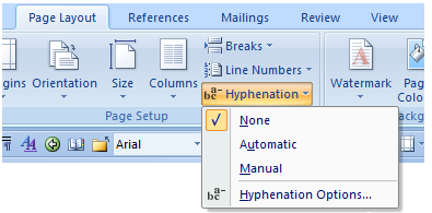 Auto hyphenation setting in Word 2007