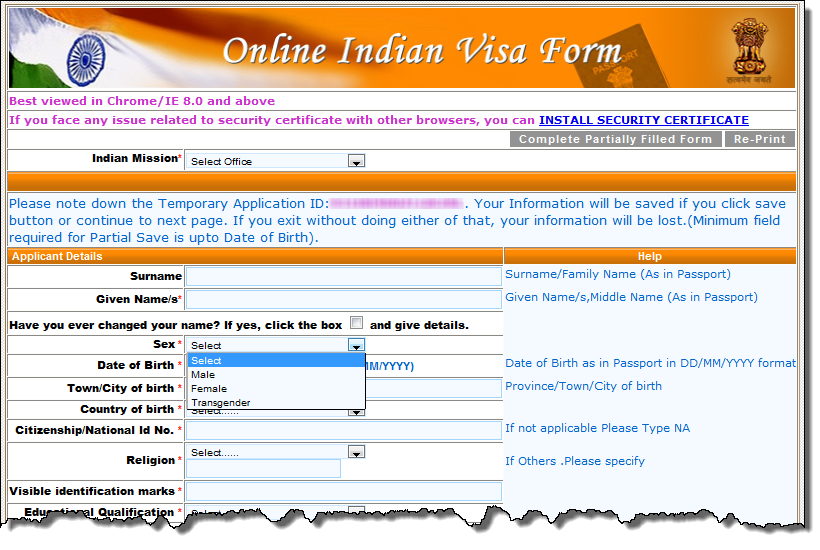 visa form india